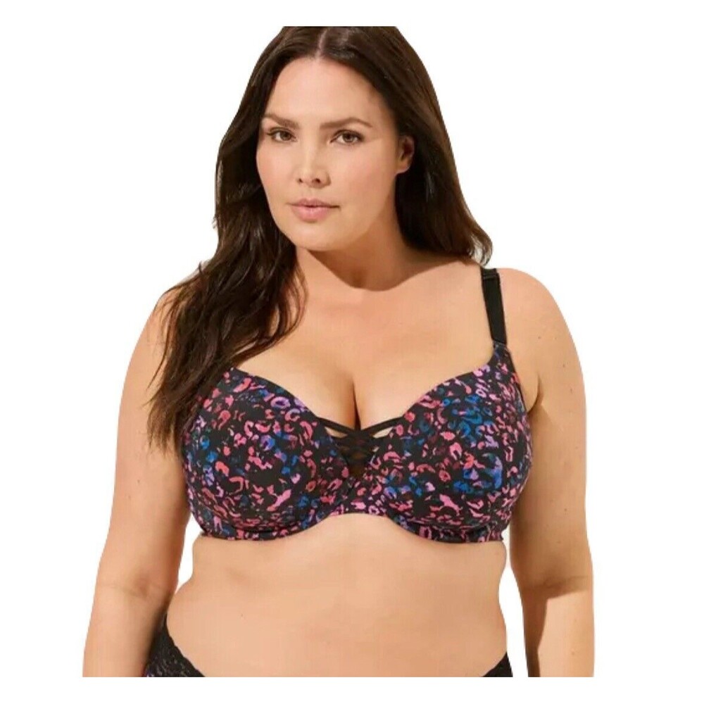 NEW Torrid Womens Bra Size 42C XO Plunge Sculpting Push Up Bra Rainbow Leopard - Picture 3 of 7
